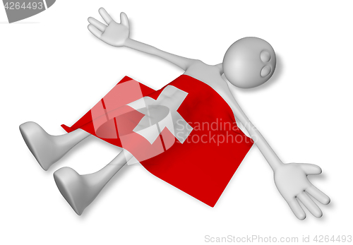 Image of dead cartoon guy and flag of switzerland - 3d illustration