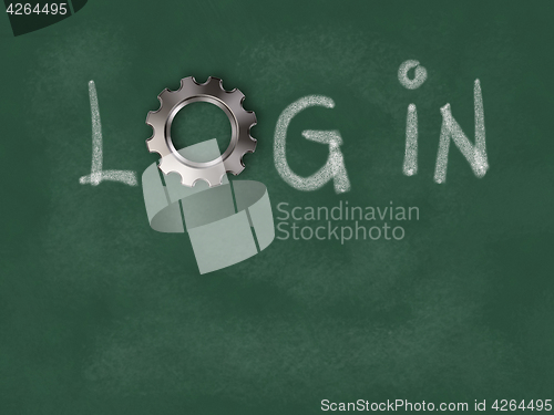 Image of the word login with gear wheel on chalkboard - 3d illustration