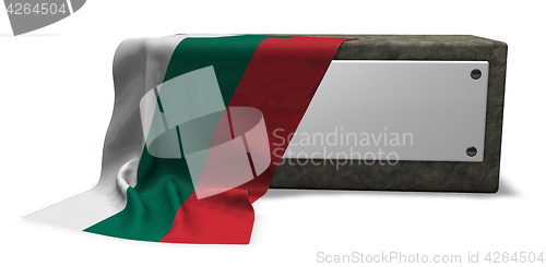 Image of stone socket with blank sign and flag of bulgaria - 3d rendering