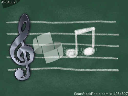 Image of clef and music note on chalkboard - 3d illustration