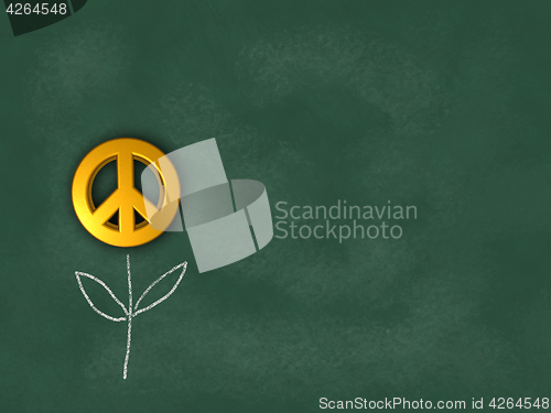 Image of flower with peace symbol on chalkboard - 3d rendering