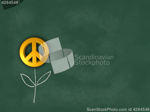 Image of flower with peace symbol on chalkboard - 3d rendering