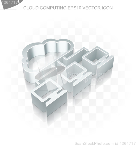 Image of Cloud networking icon: Flat metallic 3d Cloud Network, transparent shadow EPS 10 vector.