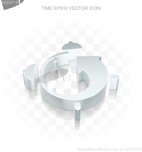 Image of Time icon: Flat metallic 3d Alarm Clock, transparent shadow EPS 10 vector.