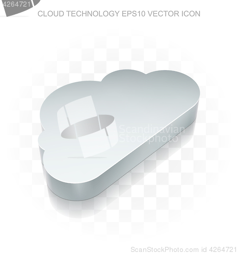 Image of Cloud networking icon: Flat metallic 3d Cloud, transparent shadow, EPS 10 vector.