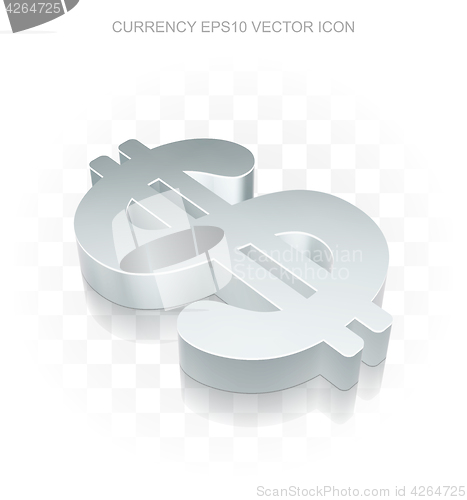 Image of Currency icon: Flat metallic 3d Dollar, transparent shadow, EPS 10 vector.