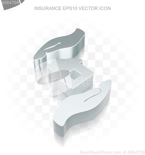 Image of Insurance icon: Flat metallic 3d House And Palm, transparent shadow, EPS 10 vector.