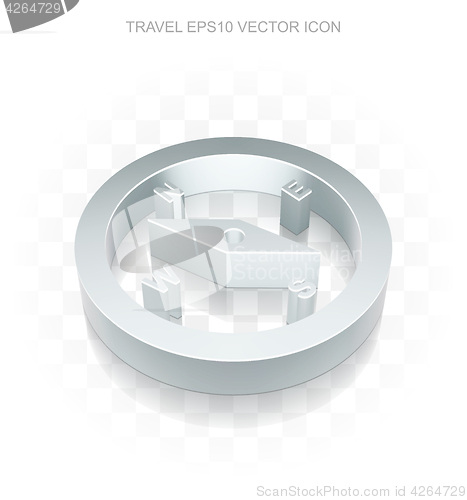 Image of Travel icon: Flat metallic 3d Compass, transparent shadow, EPS 10 vector.