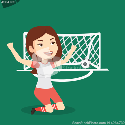 Image of Soccer player celebrating scoring goal.