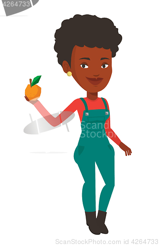 Image of Farmer collecting oranges vector illustration.