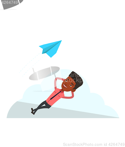 Image of Businessman lying on cloud vector illustration.