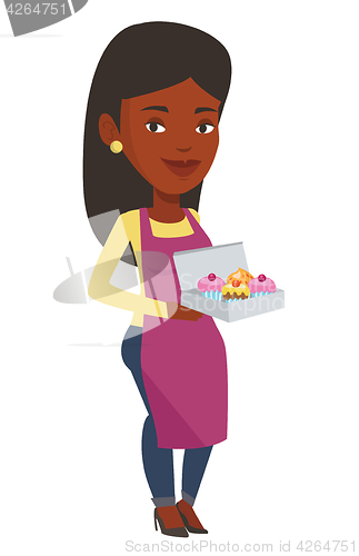 Image of Baker delivering cakes vector illustration.