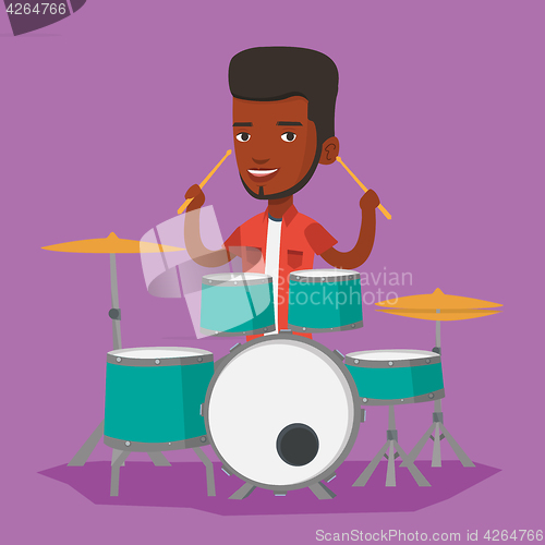 Image of Man playing on drum kit vector illustration.
