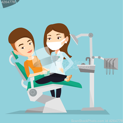 Image of Patient and doctor at dentist office.