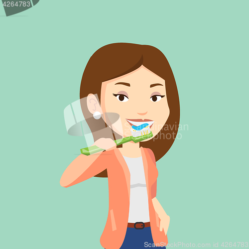 Image of Woman brushing her teeth vector illustration.