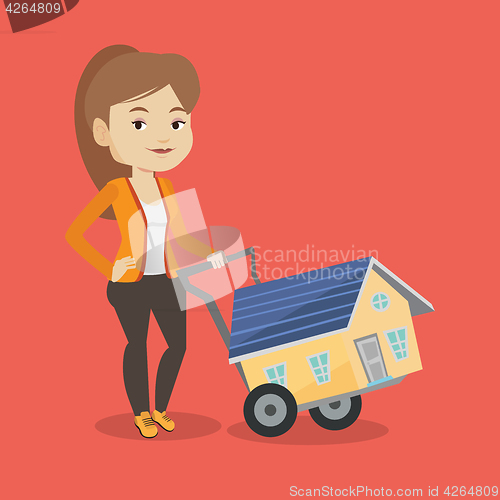 Image of Young woman buying house vector illustration.