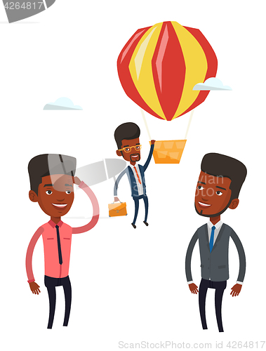 Image of Employee hanging on balloon vector illustration