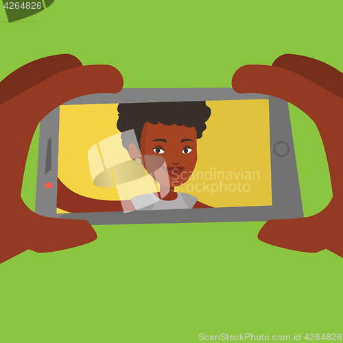 Image of Young woman making selfie vector illustration.