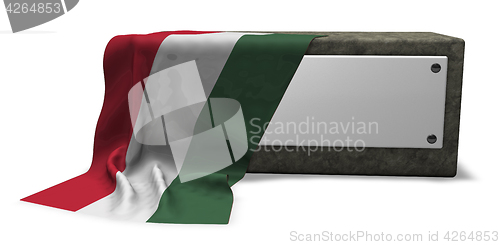 Image of stone socket with blank sign and flag of hungary - 3d rendering