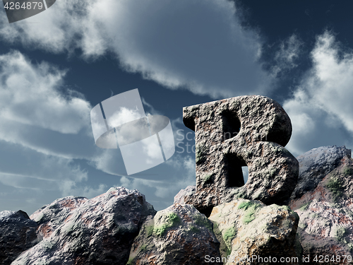 Image of letter b rock under blue sky - 3d illustration