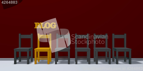 Image of the word blog and a row of chairs - 3d rendering