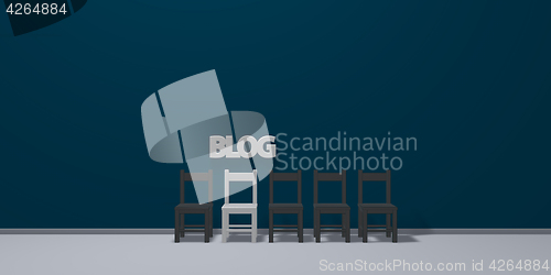 Image of the word blog and a row of chairs - 3d rendering