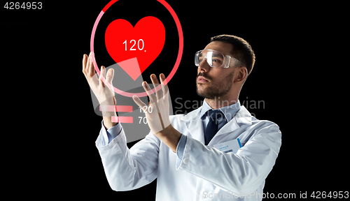 Image of doctor or scientist with heart rate projection