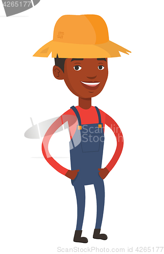 Image of Happy farmer in summer hat vector illustration.
