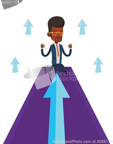 Image of Peaceful businessman meditating in lotus pose.