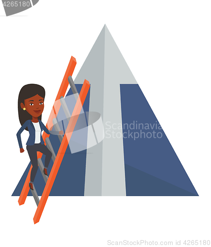 Image of Businesswoman climbing on mountain.