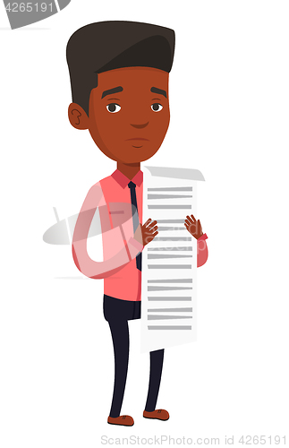 Image of Businessman holding long bill vector illustration.