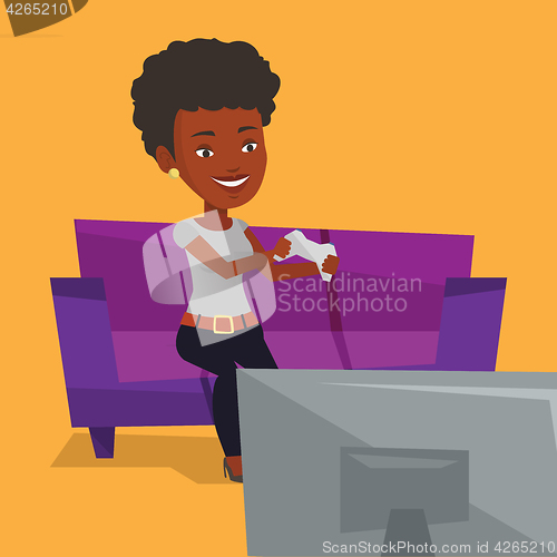 Image of Woman playing video game vector illustration.