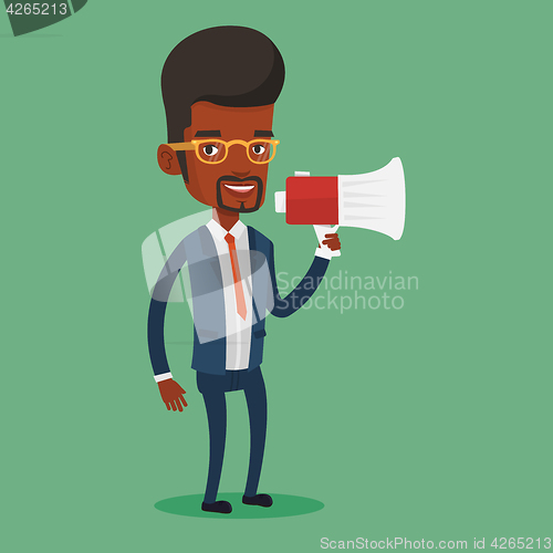 Image of Business man speaking into megaphone.