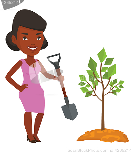 Image of Woman plants tree vector illustration.