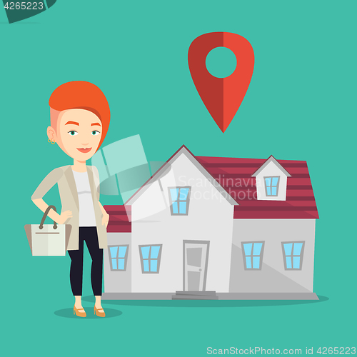 Image of Realtor on background of house with map pointer.