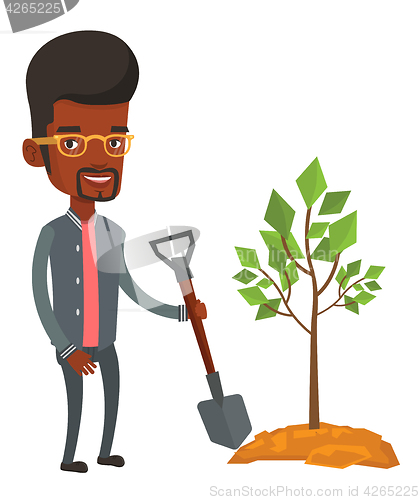 Image of Man plants tree vector illustration.