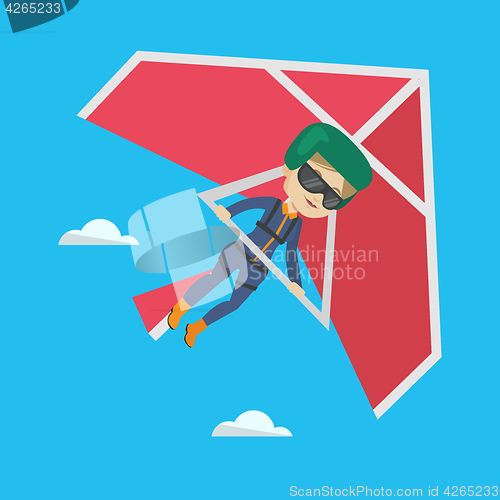 Image of Woman flying on hang-glider vector illustration.