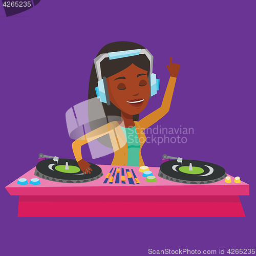 Image of DJ mixing music on turntables vector illustration.