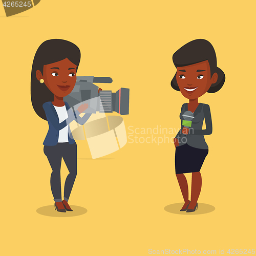 Image of TV reporter and operator vector illustration.