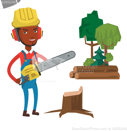 Image of Lumberjack with chainsaw vector illustration.