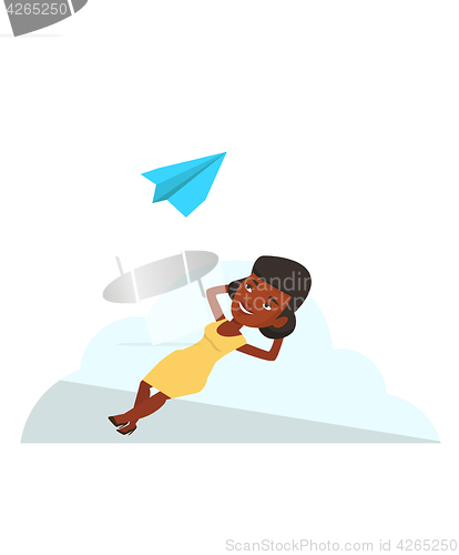 Image of Businesswoman lying on cloud vector illustration.