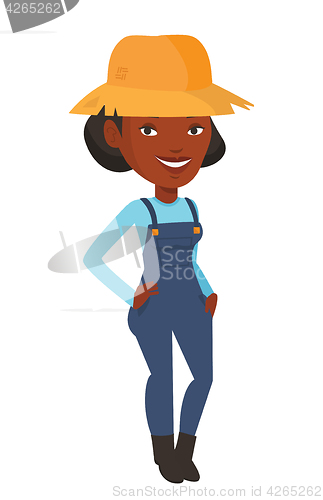 Image of Happy farmer in summer hat vector illustration.