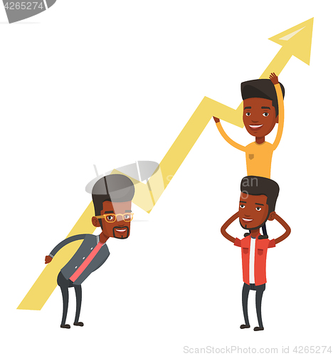 Image of Three businessmen holding growth graph.