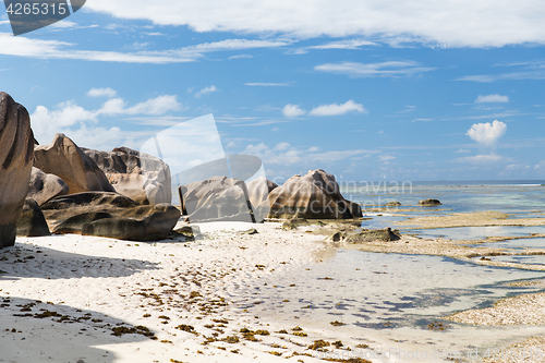 Image of rocks on seychelles island beach in indian ocean