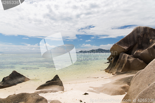 Image of rocks on seychelles island beach in indian ocean