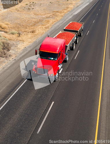 Image of Semi Truck Hauls Local Food Produce Red Tomatoes