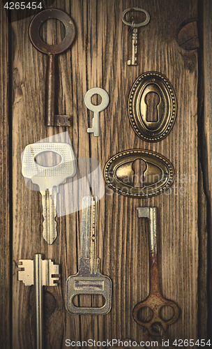 Image of Set of vintage keys and keyholes