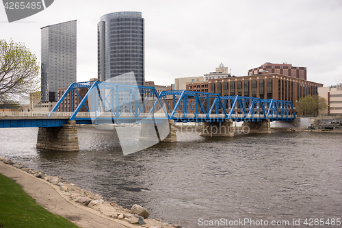 Image of Grand Rapids Michigan Downtown City Skyline Waterfront Bridge