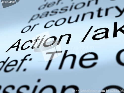 Image of Action Definition Closeup Showing Acting Or Proactive