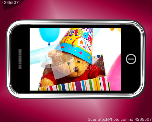 Image of Teddy Bear Birthday Gift Photo On Smartphone